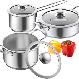 Stainless Steel pots and pans set, 6 Piece Nonstick Kitchen Induction Cookware Set,Works with Induction/Electric and Gas Cooktops, Nonstick, Dishwasher