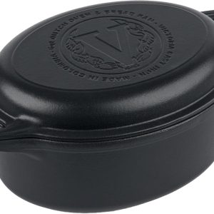 Victoria 6-Quart Cast Iron Oval Dutch Oven, Combination Combo Cooker Pot and Skillet, Bread Baker, Made in Colombia, 2-Piece Set